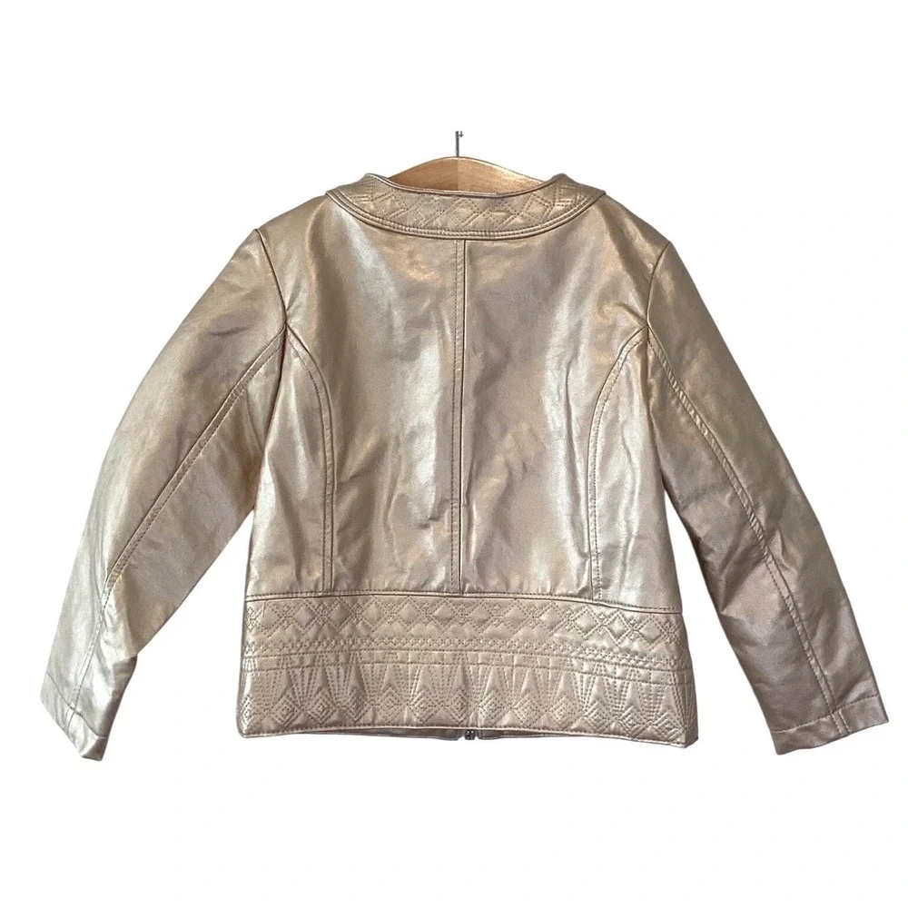 OshKosh Girls‎ Sparkle Gold Metallic Faux Leather Moto Jacket Quilted - 4T